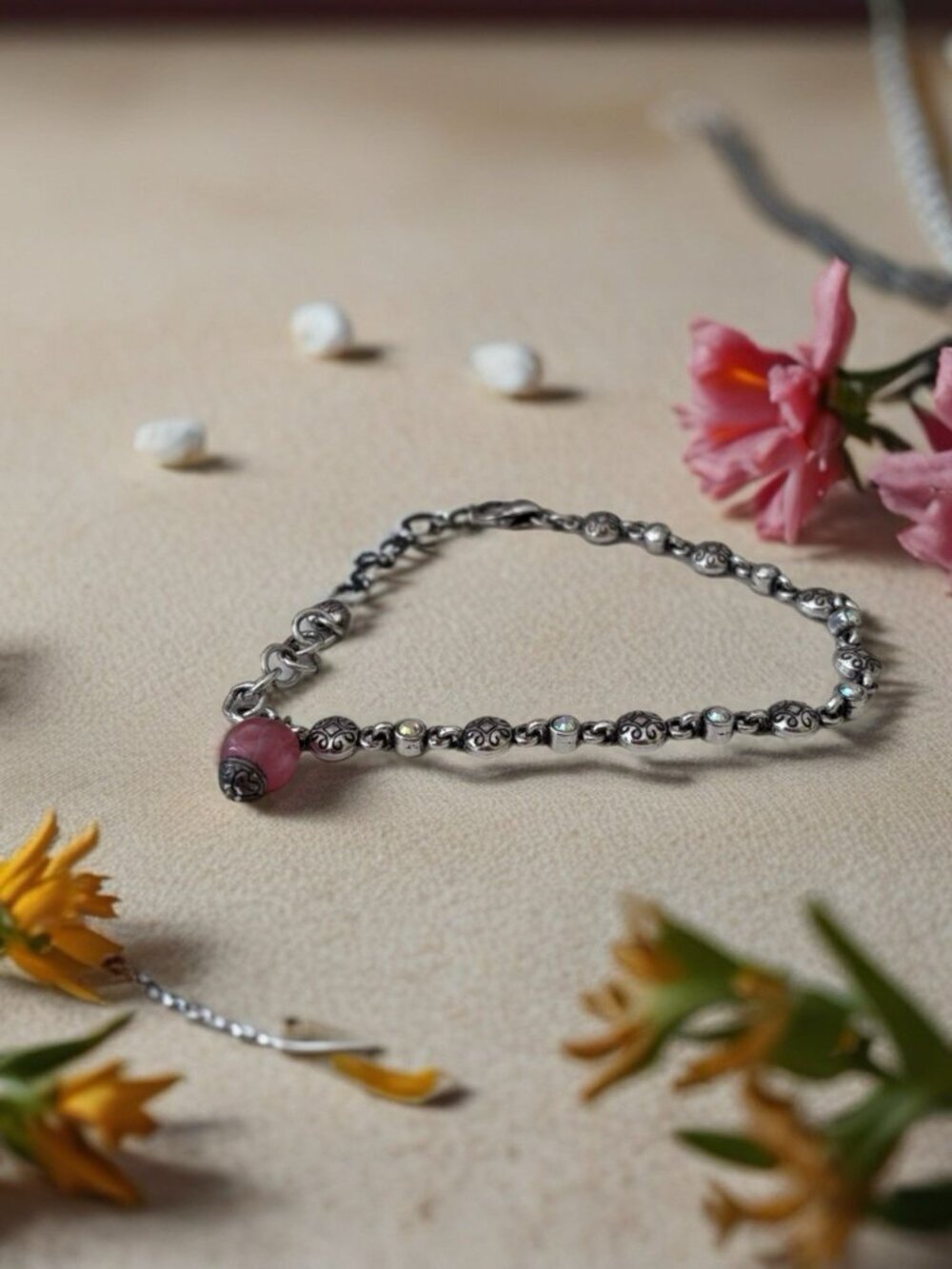 Brighton Rigoletto Silver Bead Pink Crystal Bracelet~Retired